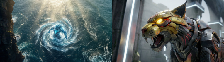 AI Generated graphic of a sea monster and mechanical tiger.